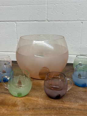 Bormioli Mid Century Frosted Glass Punch Bowl Set